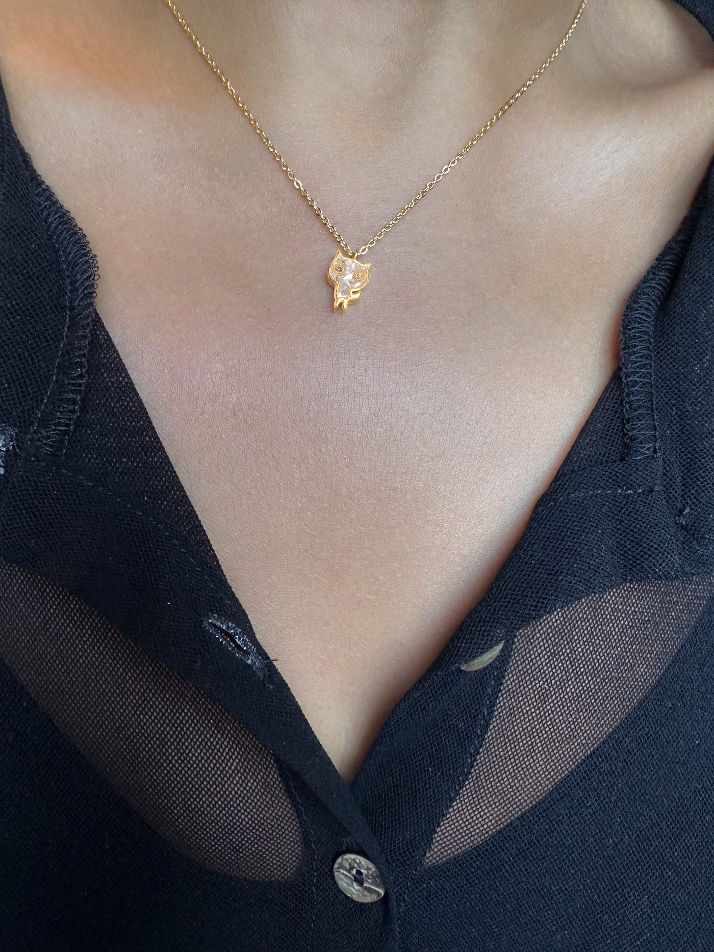 White Cat Gold Vermeil Pendant Necklace