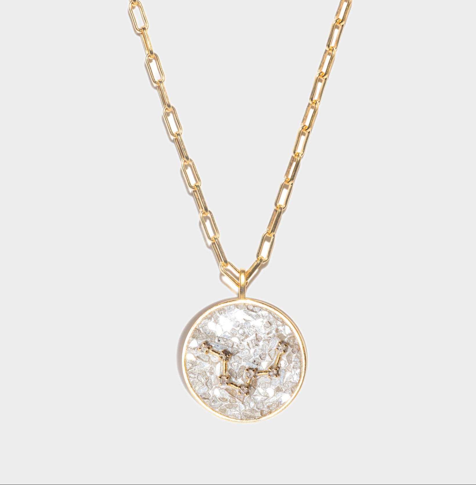 18K Gold Pendant Diamond Aquarius Zodiac Necklace