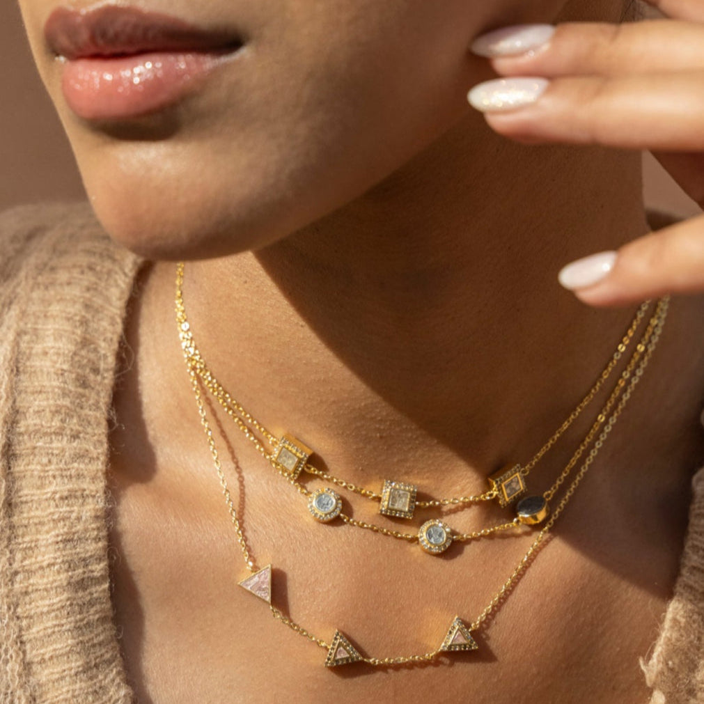 Odoti Triangle  Gold Vermeil Station Necklace