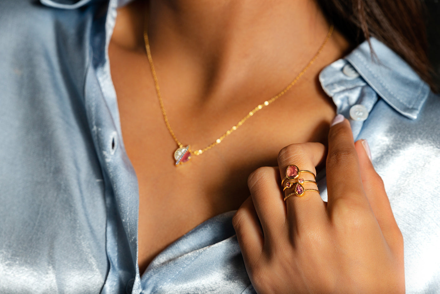 Elson Tourmaline Gold Vermeil Mini Pink Pendant Necklace