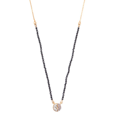 diamond pendant on gold chain necklace with black spinnel beads