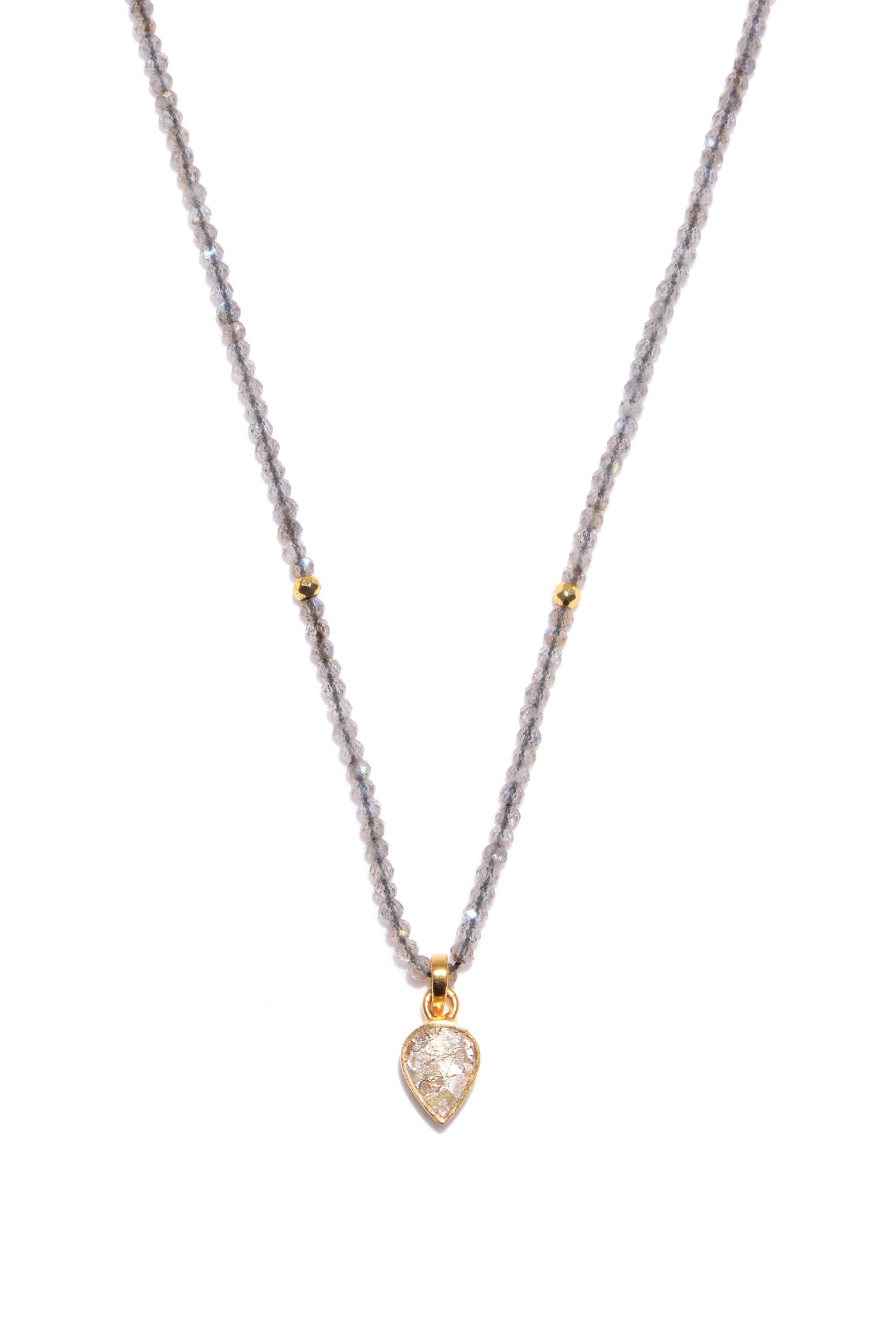 labradorite beaded diamond pendant with hold detail