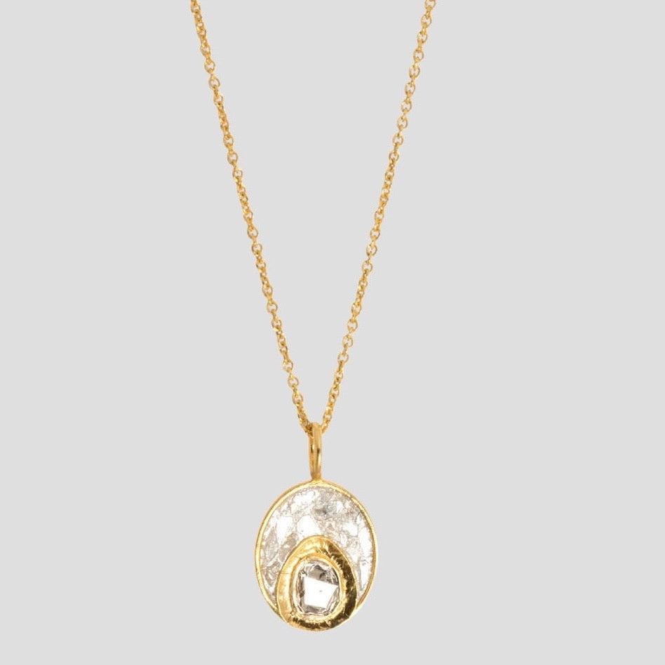 Oval Polki Gold Vermeil Pendant Necklace
