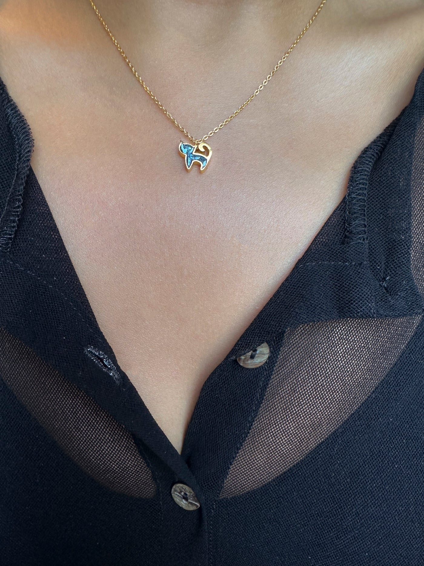 Black Cat Gold Vermeil Pendant Necklace