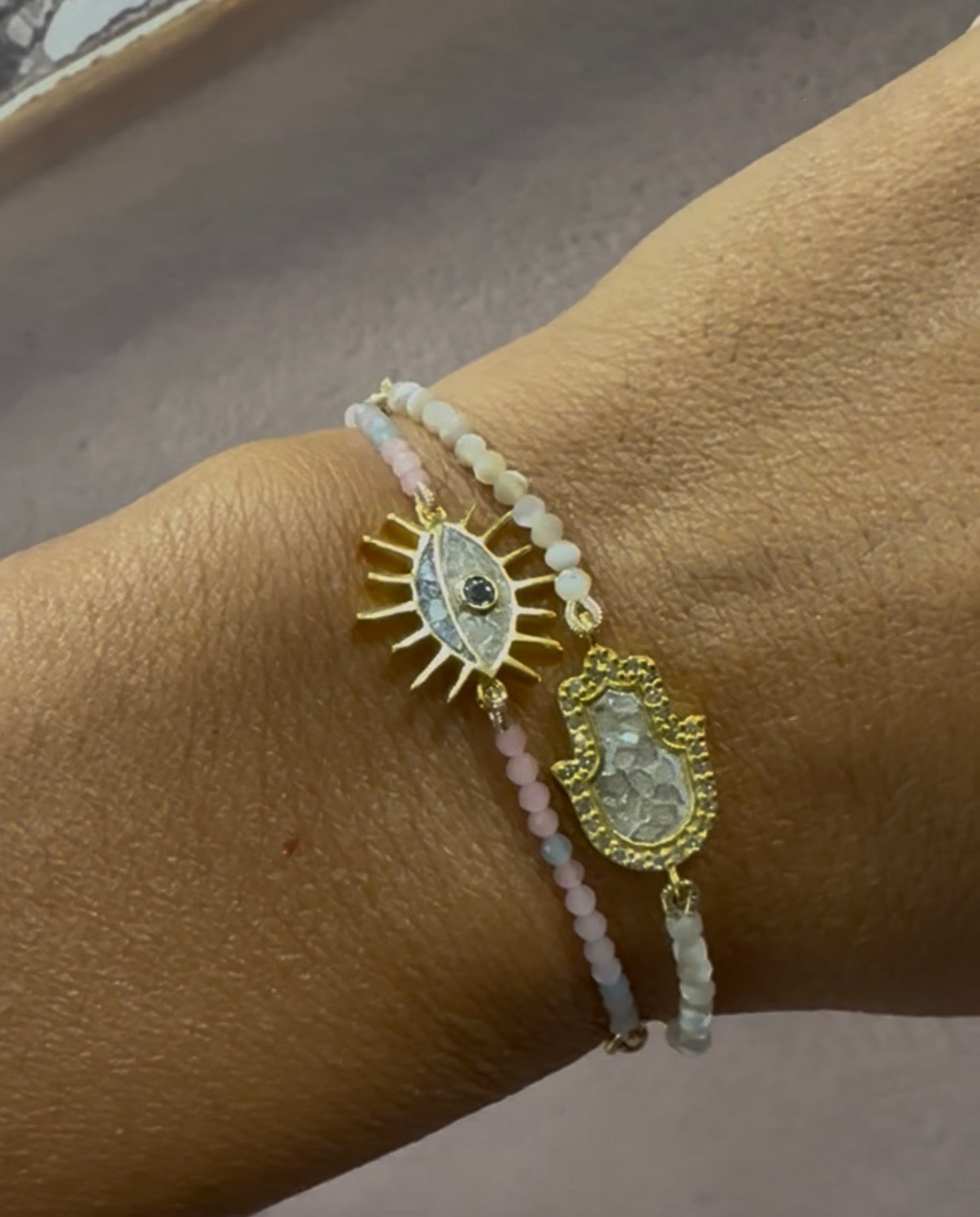 Hamsa Beaded Gold Vermeil Bracelet