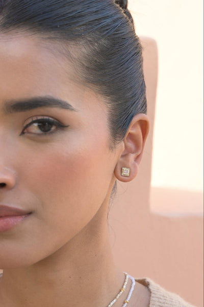 Nava Square Gold Vermeil Stud Earrings