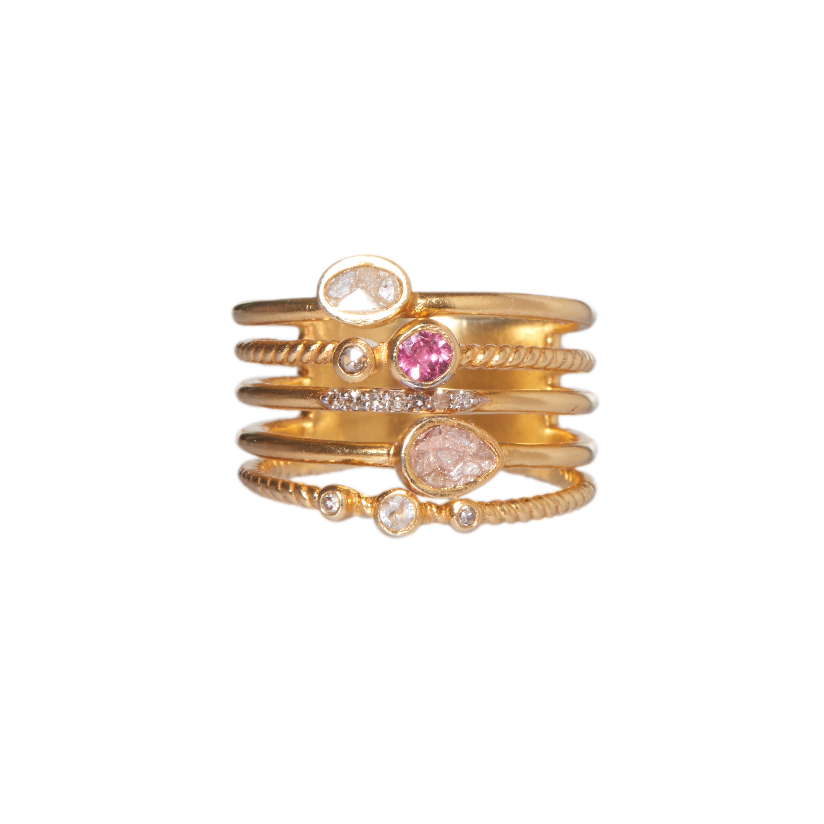 Roseus Ring Stack Gold Shana Gulati Jewelry