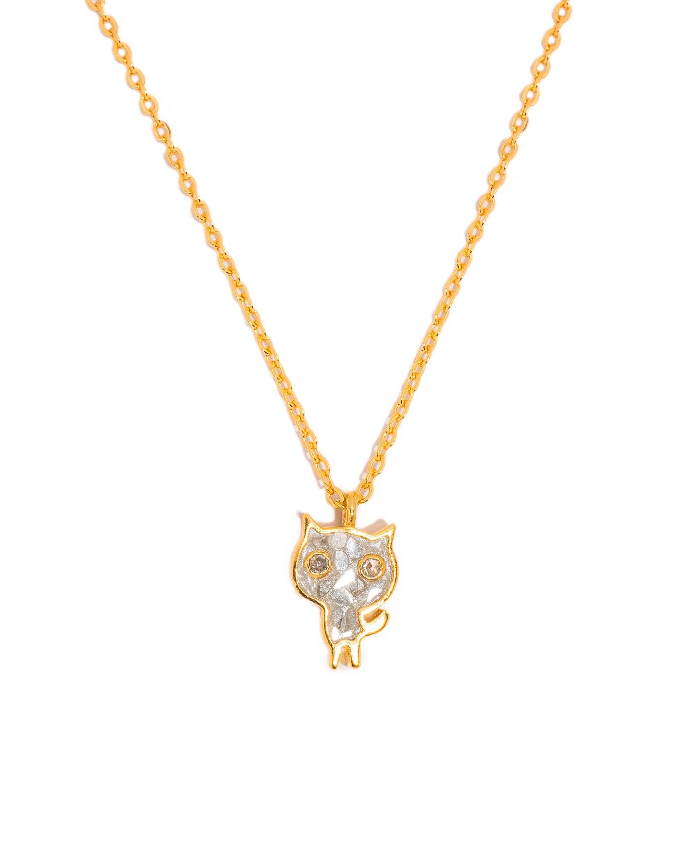 White Cat Gold Vermeil Pendant Necklace