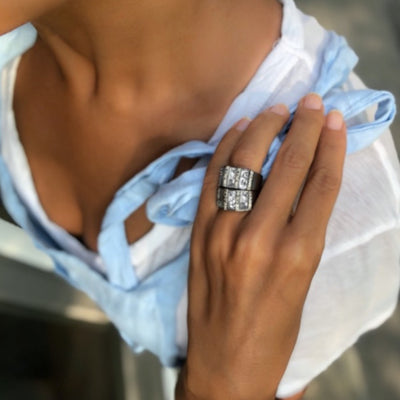 silver pave diamond ring