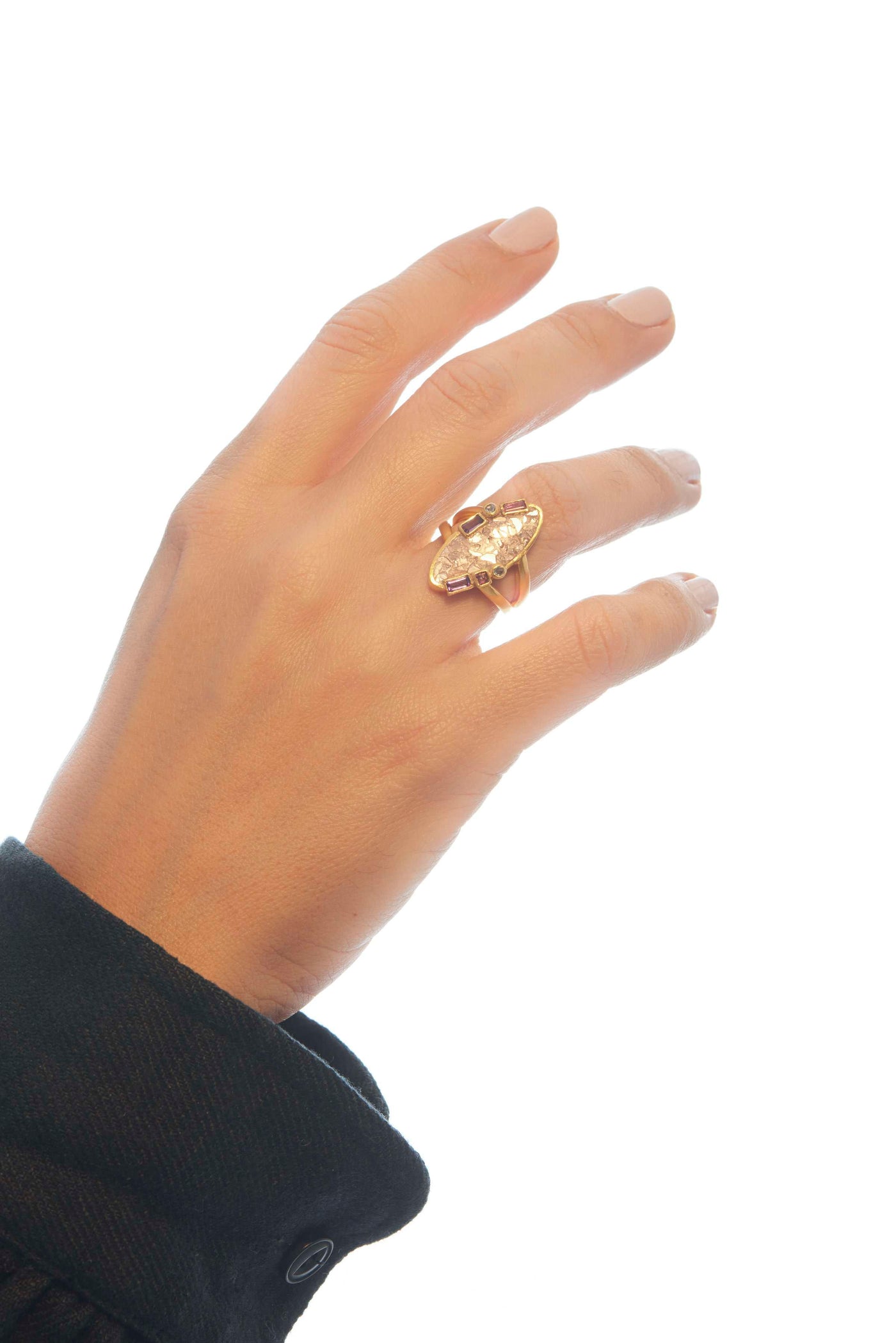 uncut diamond oval gold ring