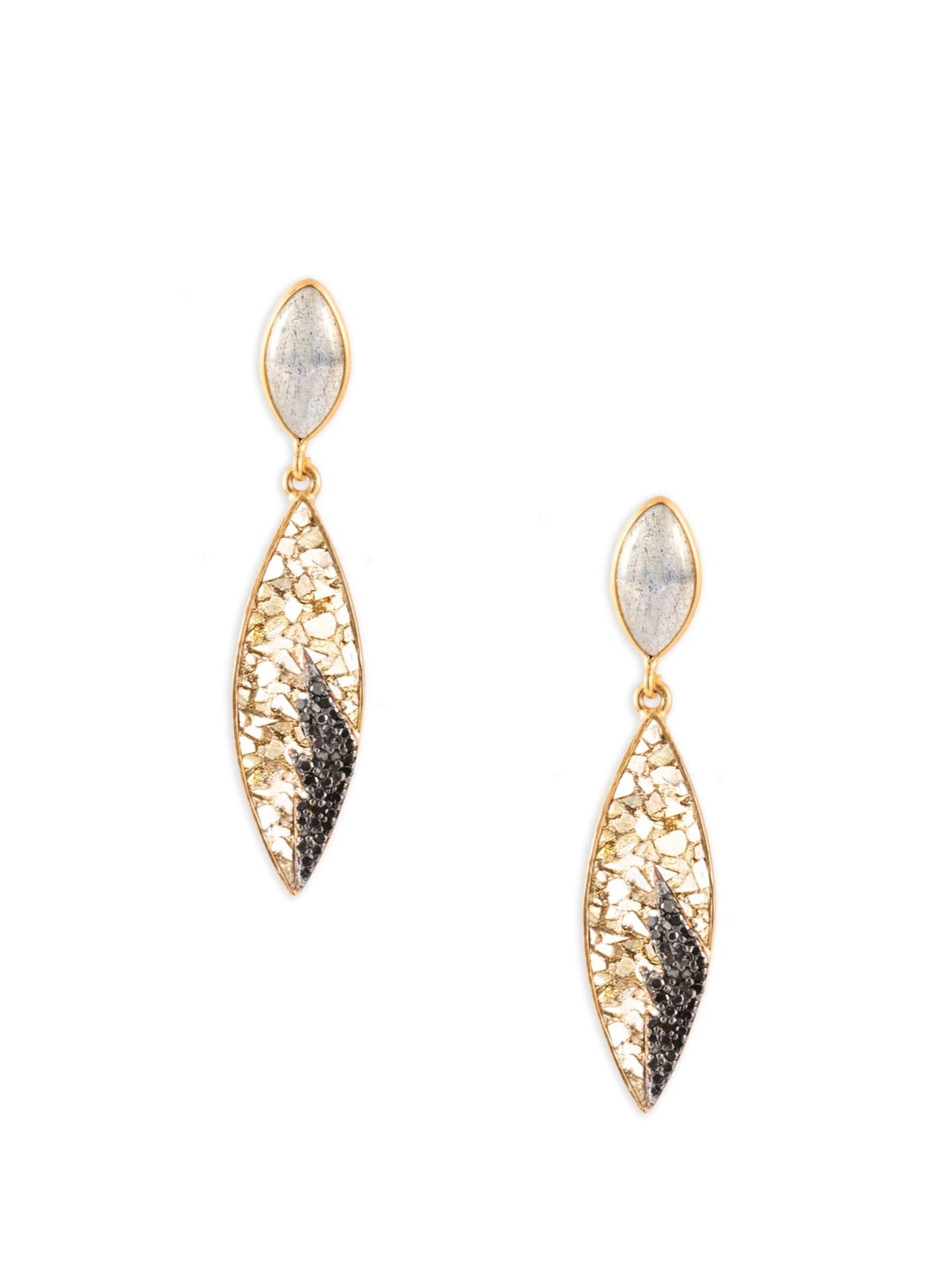 golden rutile diamond gold drop earrings