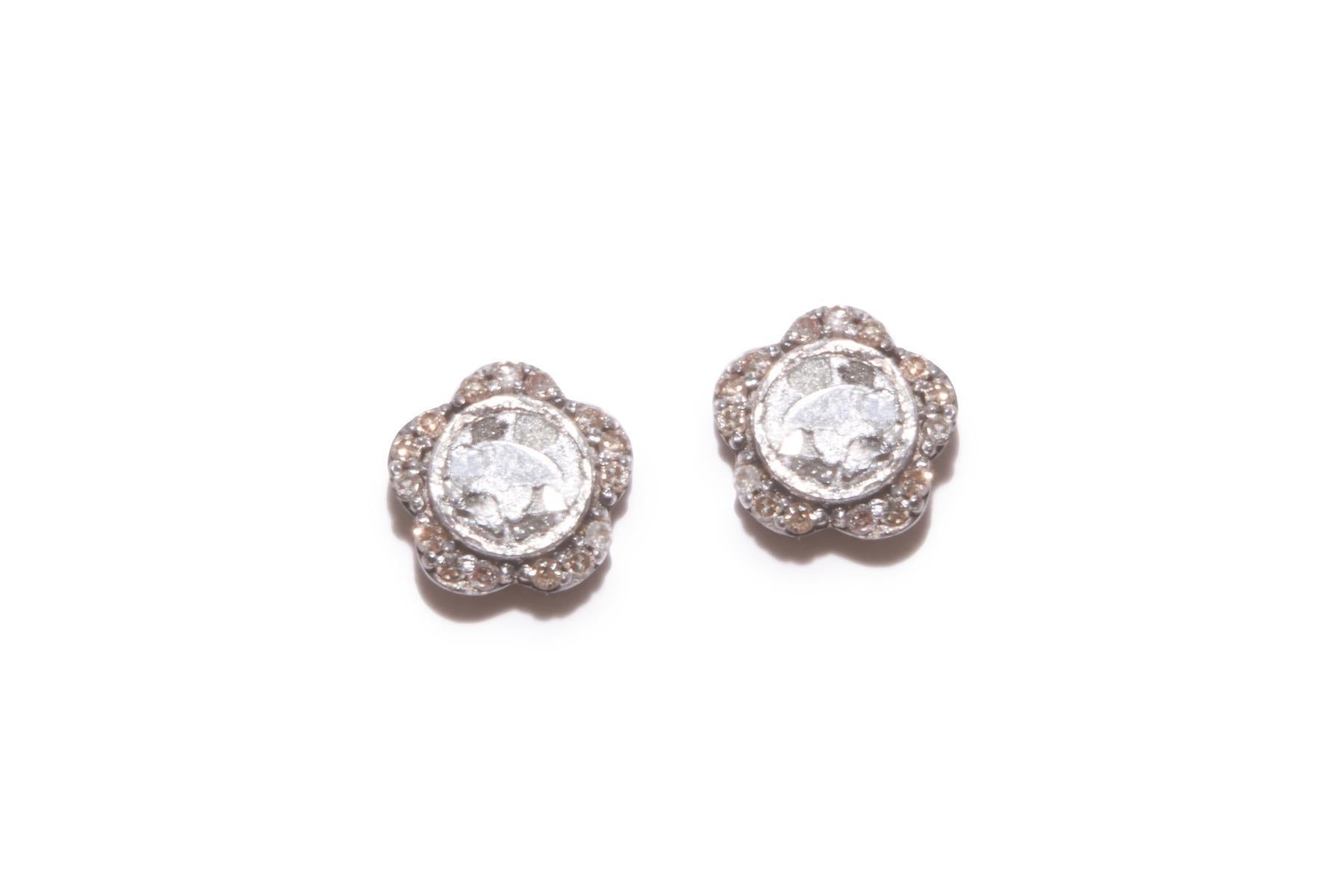 flower shaped diamond silver studs