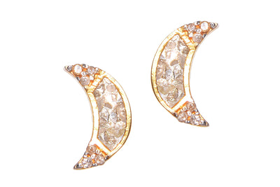 crescent moon shaped gold stud earrings